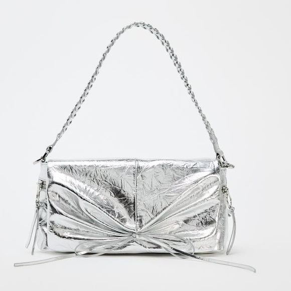 ZARA NWT METALLIC GATHERED BOW SHOULDER BAG REF 6800/410 - Picture 1 of 11